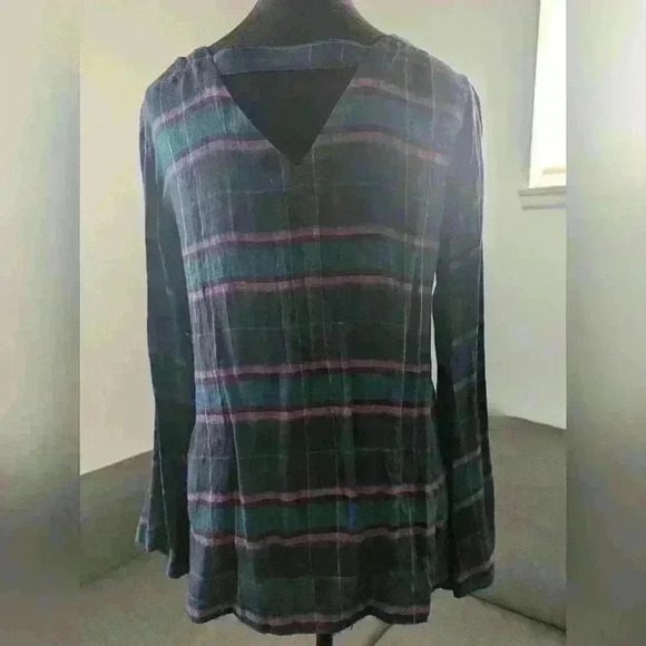 Loft Blouse Plaid Bell Sleeve Pullover V-Neck Small Preppy Girl - Picture 3 of 6